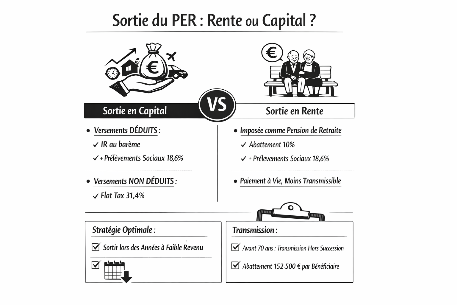 Fiscalite de sortie du PER en capital et en rente