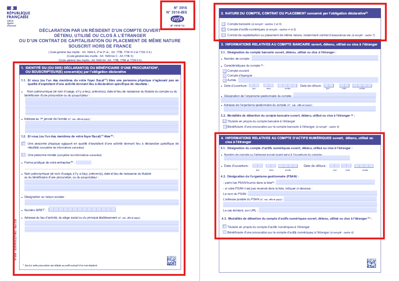 Exemple de remplissage formulaire 3916-bis