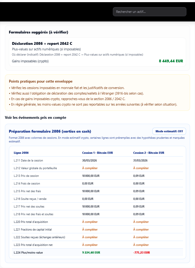 Rapport fiscal crypto dans Lynta