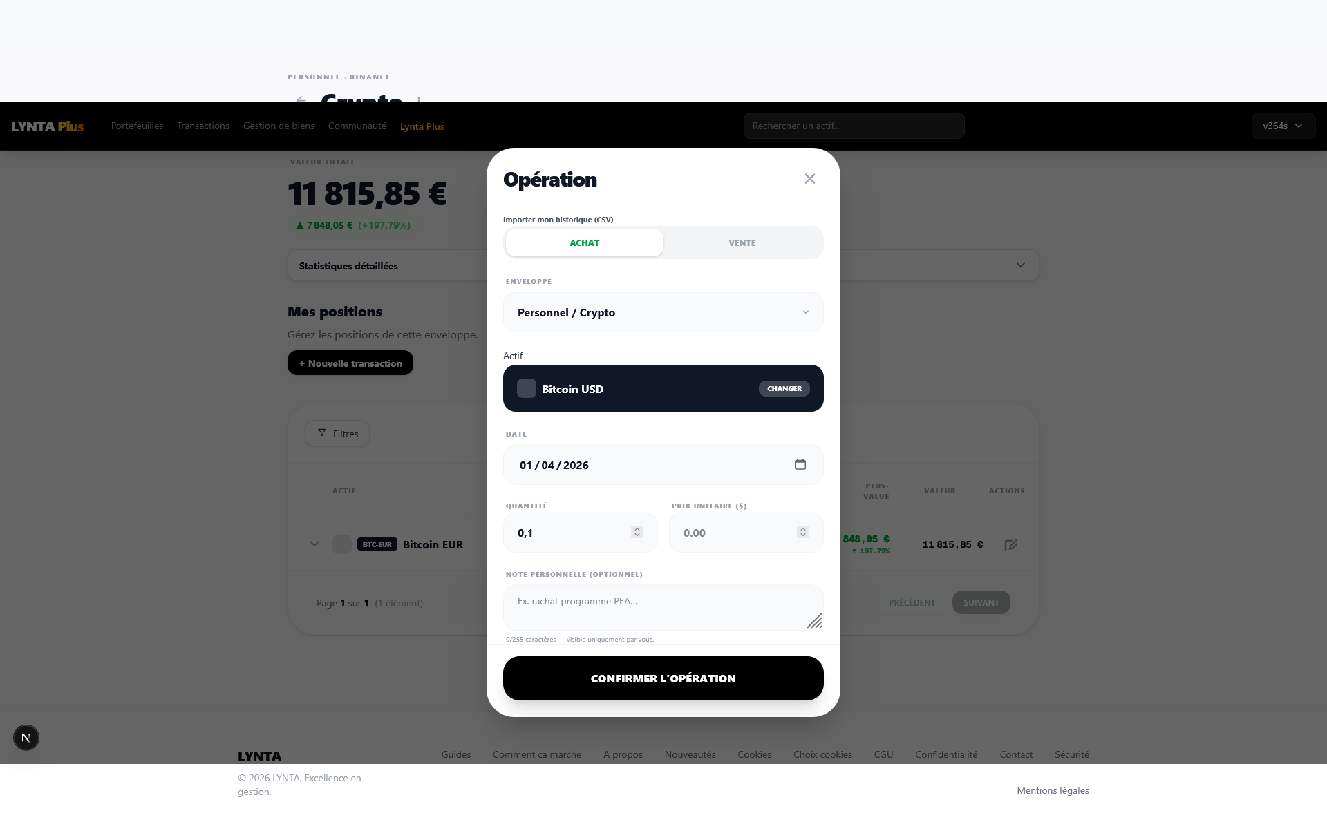 Ajout de transaction dans Lynta